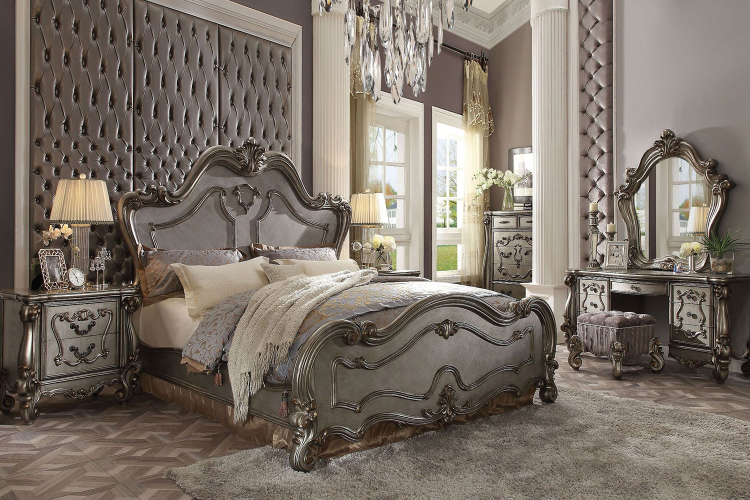 ACME Versailles Mirror - Antique Platinum Silver