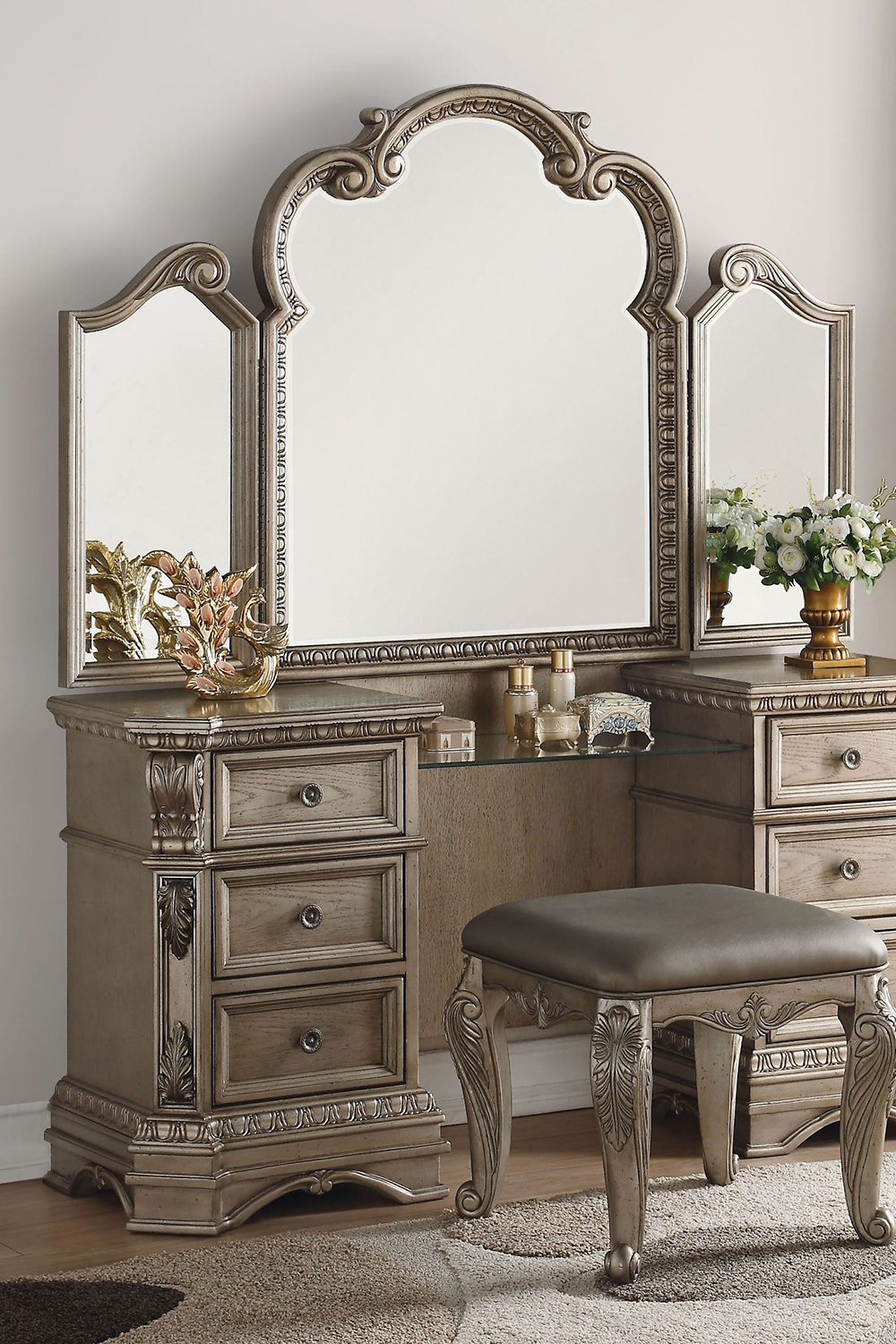 ACME - Northville Vanity Desk in Antique Silver