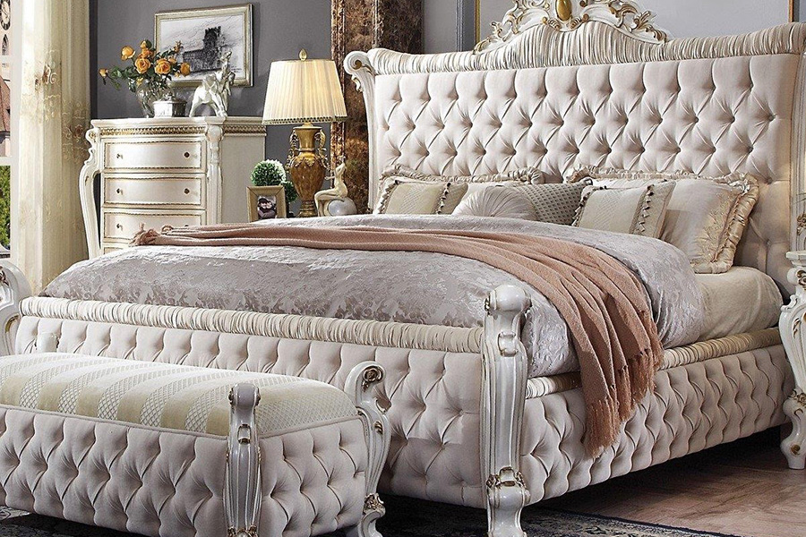 ACME - Picardy Poster Upholstered Bed Antique Pearl