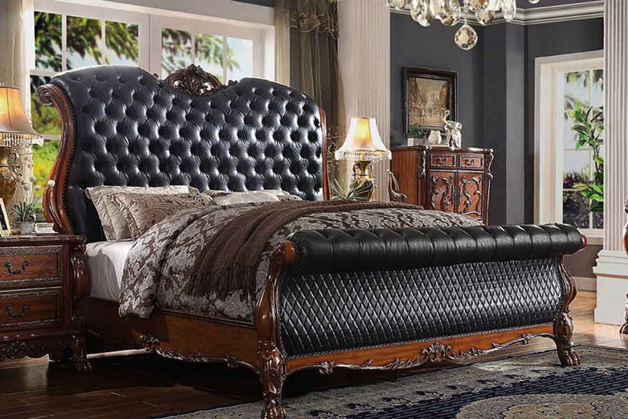 ACME Dresden Sleigh Bed - Cherry Oak, Queen Size