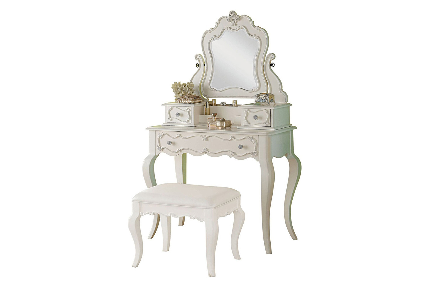 ACME - Edalene Vanity Desk with Mirror in Pearl White