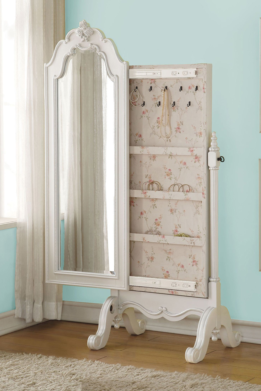 ACME - Edalene Jewelry Armoire in Pearl White