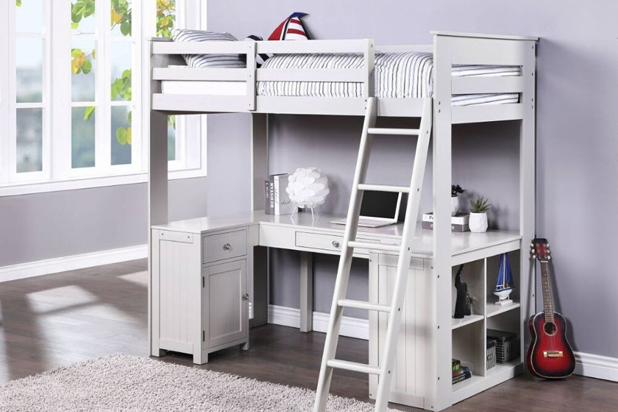 ACME - Ambar Twin Loft Bed with Desk/Bookcase/Chest in Light Gray