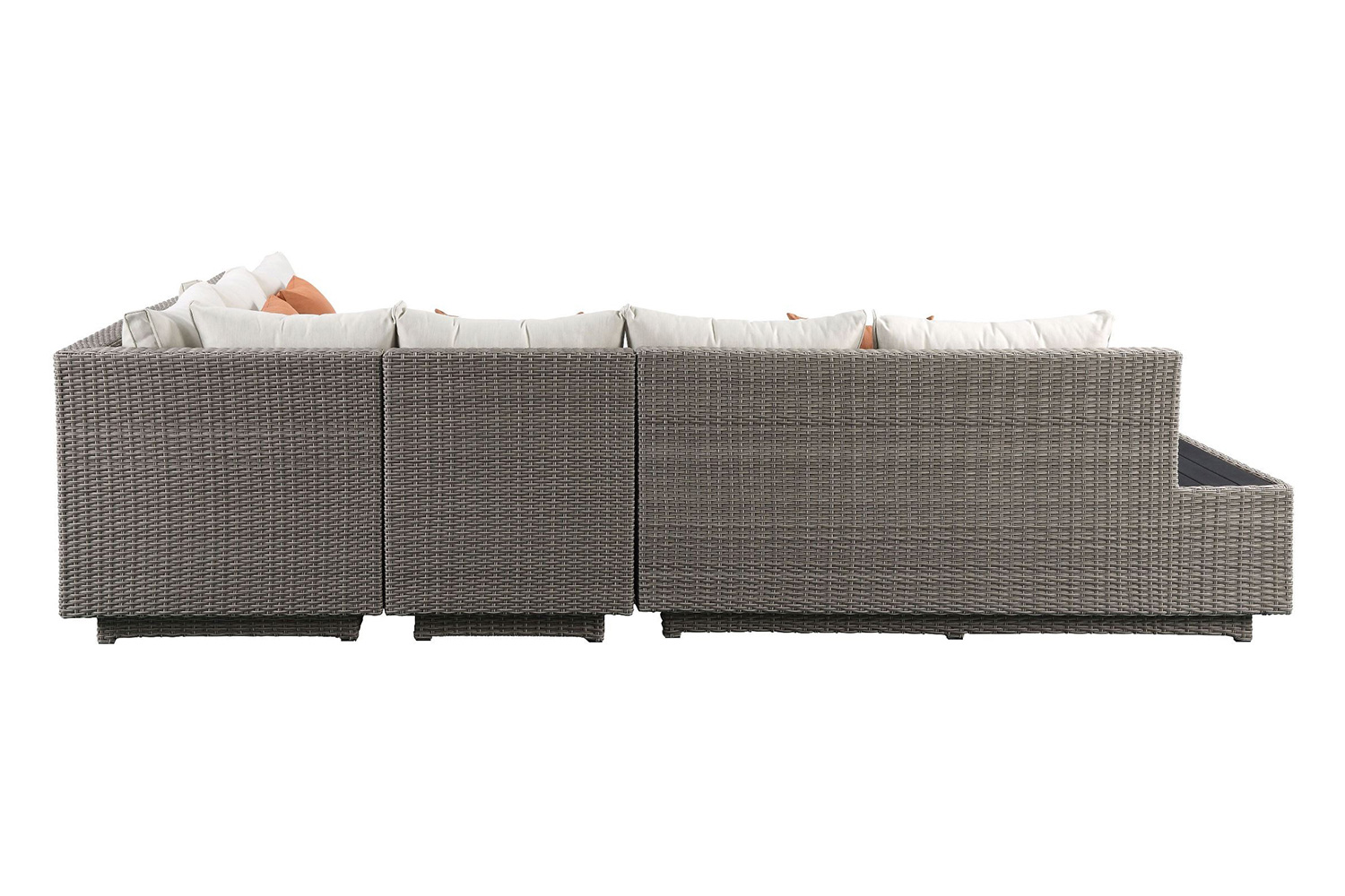 ACME - Salena Patio Sectional Sofa with 4 Pillows & Coffee Table in Beige/Gray Wicker