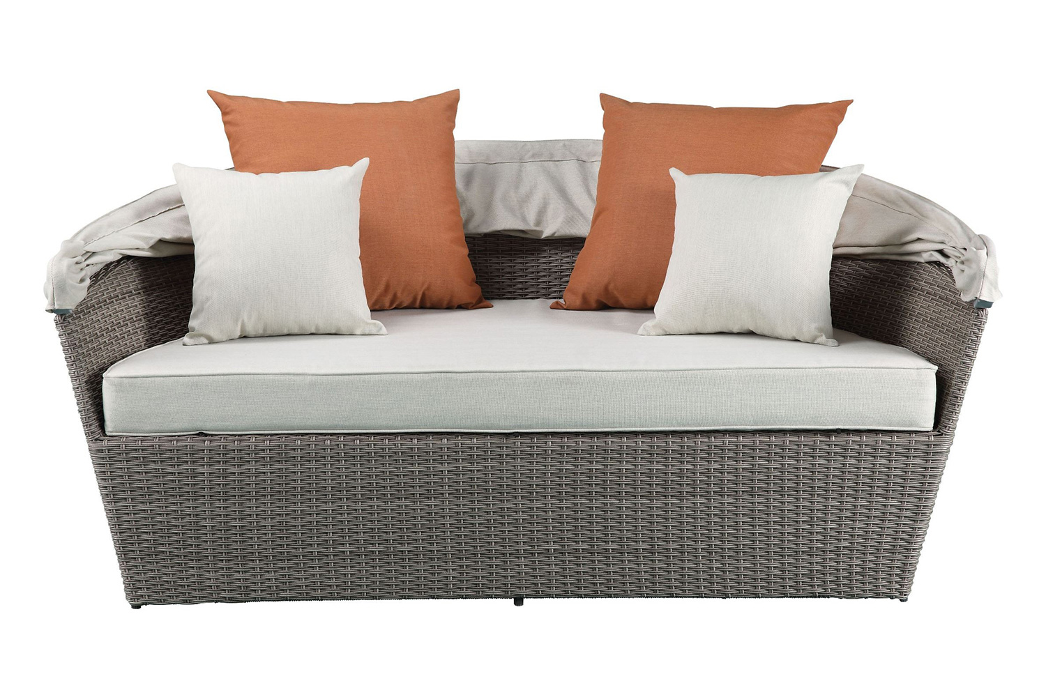 ACME - Salena Patio Canopy Sofa with 4 Pillows & Ottoman in Beige/Gray Wicker