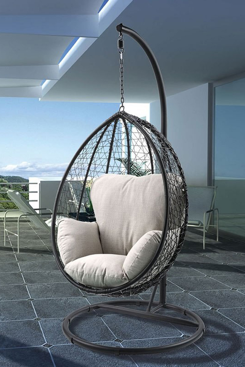 ACME Simona Patio Swing Chair with Stand - Beige/Black