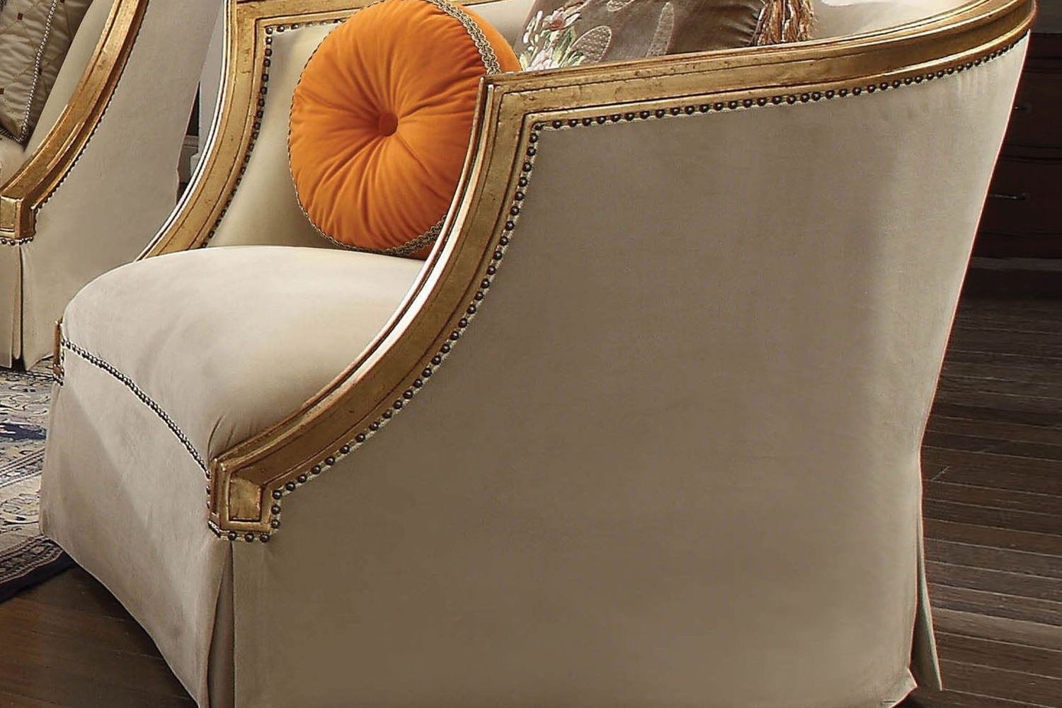 ACME - Daesha Chair with 2 Pillows in Tan Flannel/Antique Gold