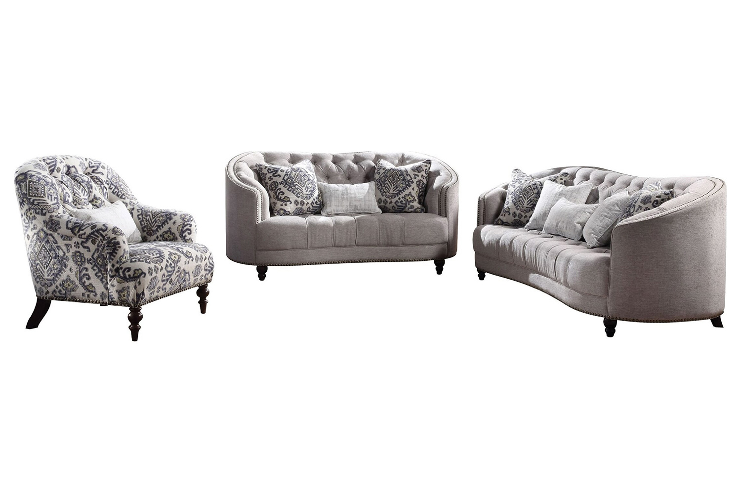 ACME - Saira Loveseat with 3 Pillows in Light Gray