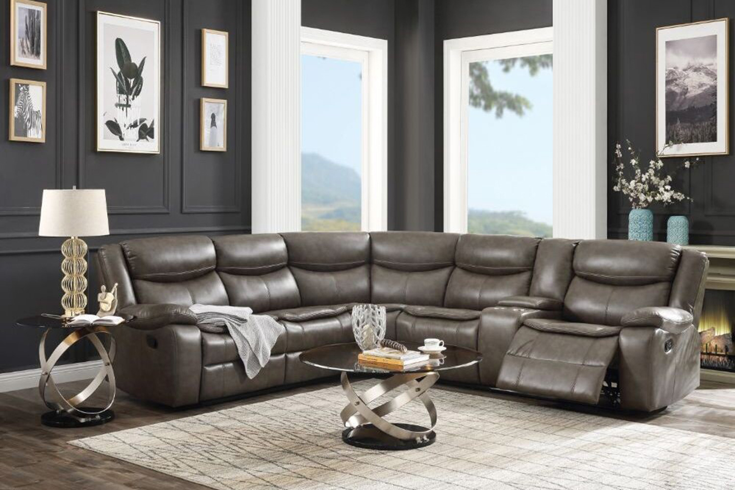 ACME Tavin Motion Sectional Sofa - Taupe Leather