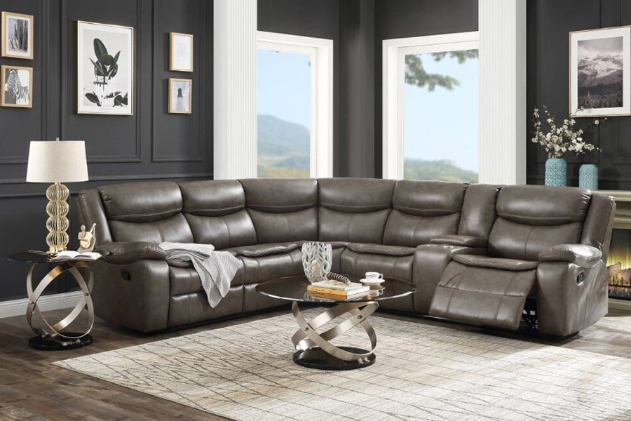 ACME Tavin Motion Sectional Sofa - Taupe Leather
