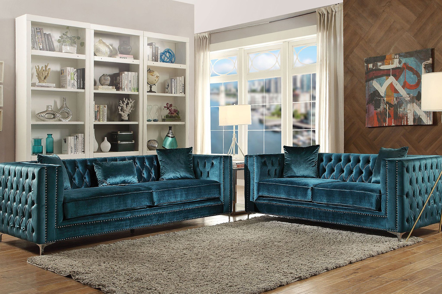 ACME - Gillian Sofa with 3 Pillows in Dark Teal