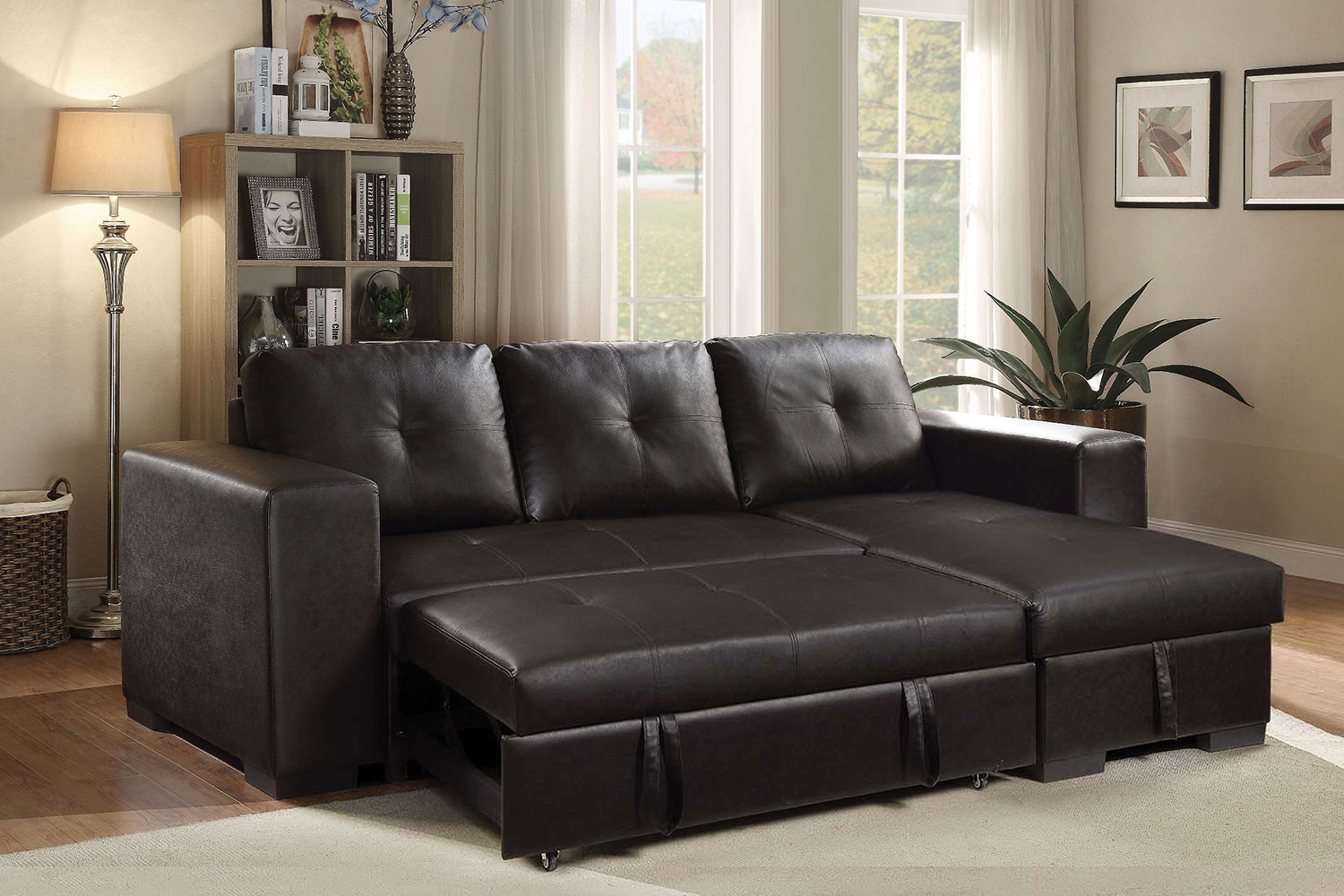 ACME - Lloyd Reversible Sectional Sofa with Sleeper & Storage in Black