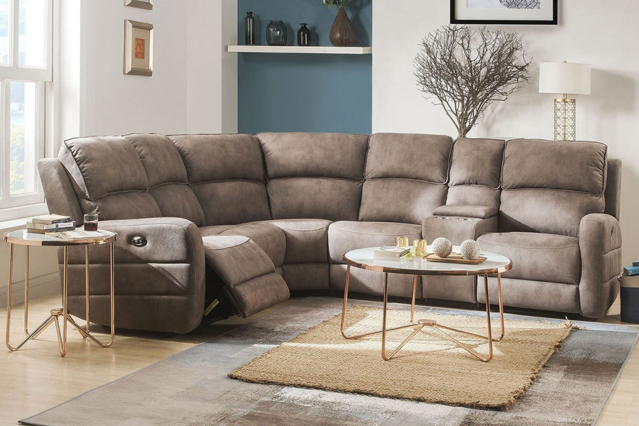ACME - Olwen Power Motion Sectional Sofa in Mocha Nubuck
