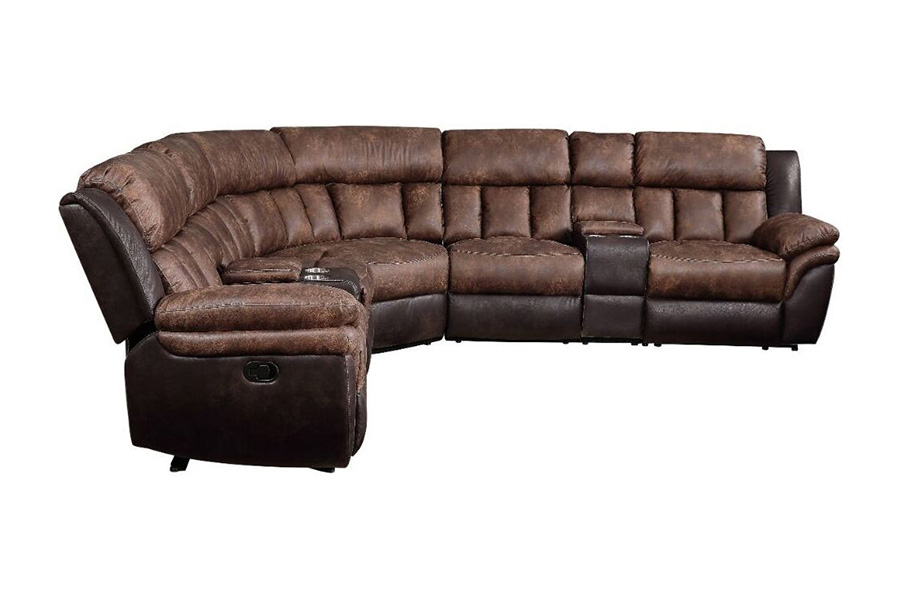 ACME - Jaylen Motion Sectional Sofa in Toffee/Espresso Polished Microfiber