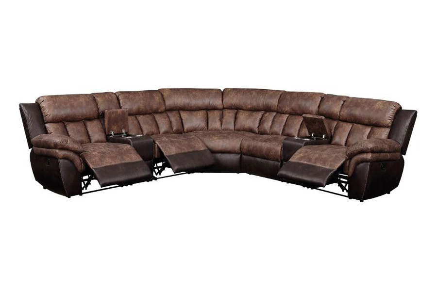 ACME - Jaylen Motion Sectional Sofa in Toffee/Espresso Polished Microfiber