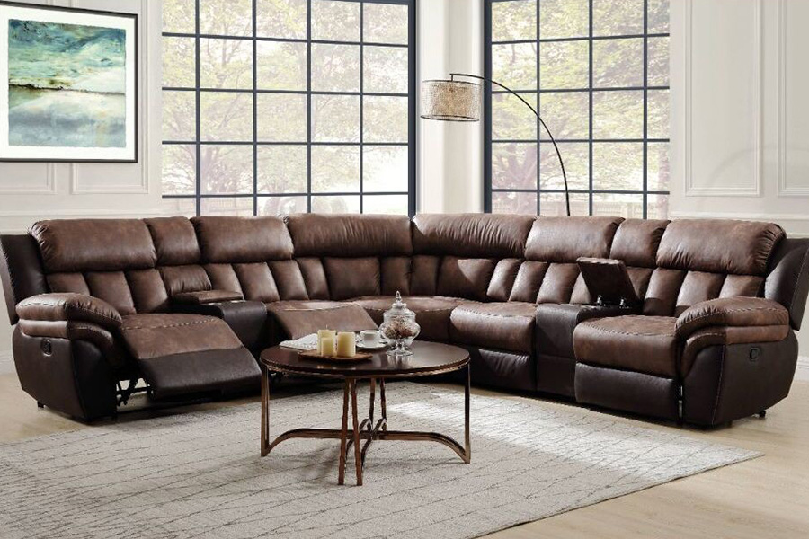 ACME - Jaylen Motion Sectional Sofa in Toffee/Espresso Polished Microfiber
