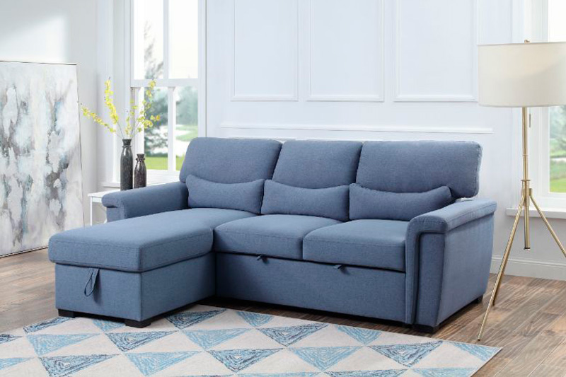 ACME - Haruko Reversible Sectional Sofa with Sleeper & Storage in Blue