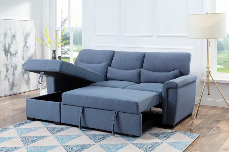 ACME - Haruko Reversible Sectional Sofa with Sleeper & Storage in Blue