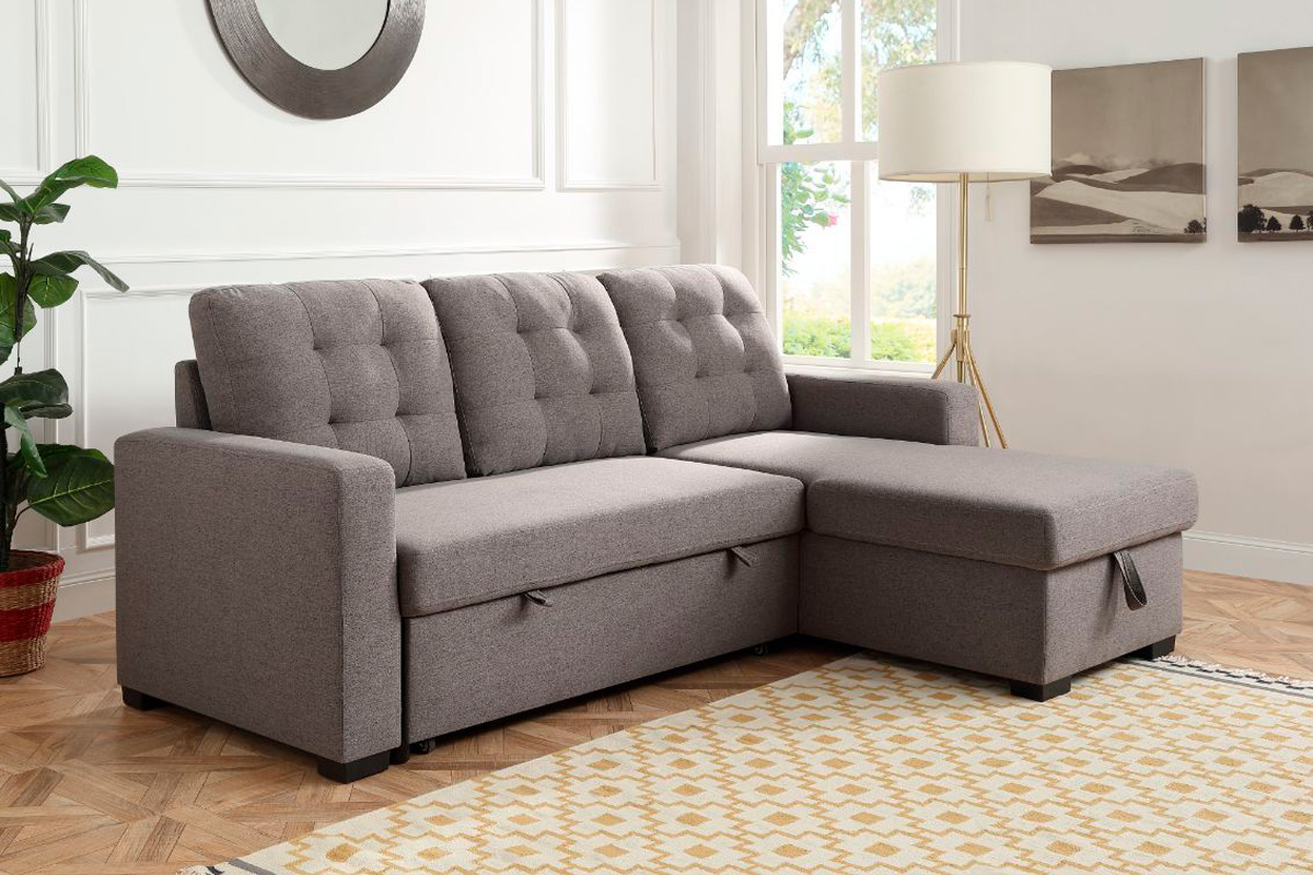 ACME - Chambord Reversible Sectional Sofa with Sleeper & Storage in Gray