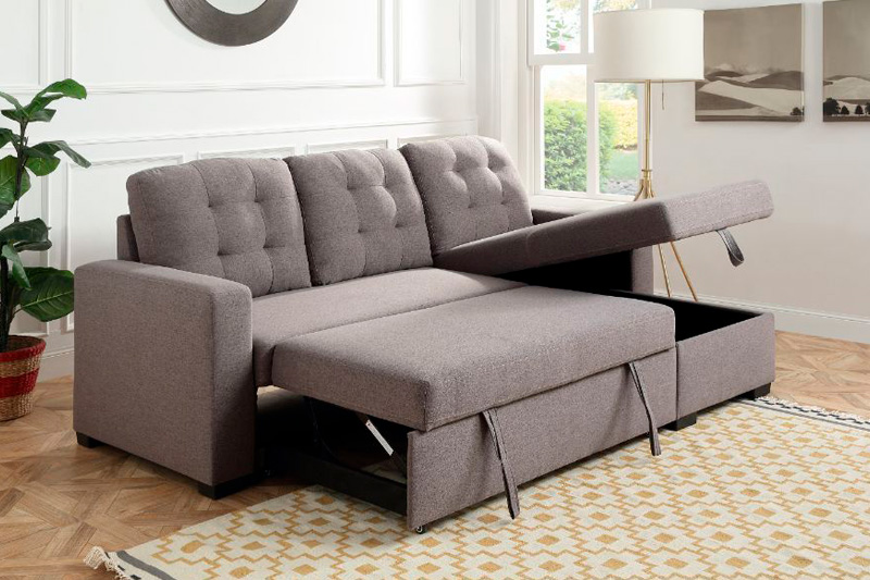 ACME - Chambord Reversible Sectional Sofa with Sleeper & Storage in Gray
