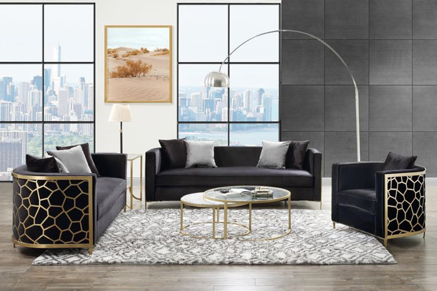 ACME - Fergal Chair with Pillow in Black/Gold