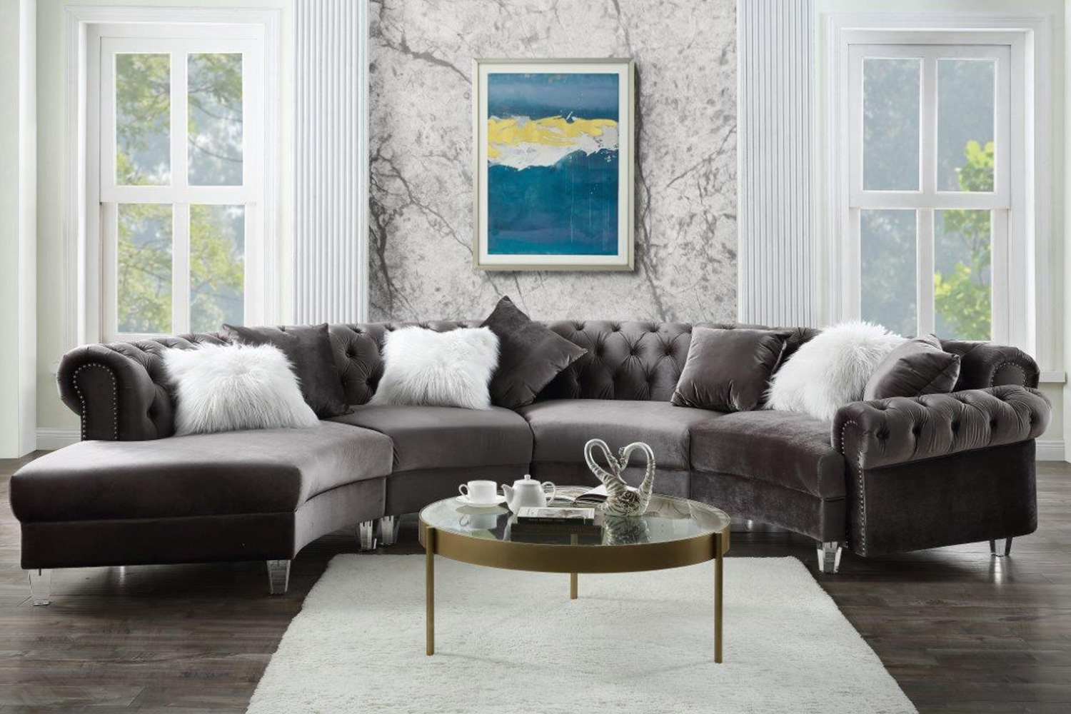 ACME - Ninagold Sectional Sofa with 7 Pillows
