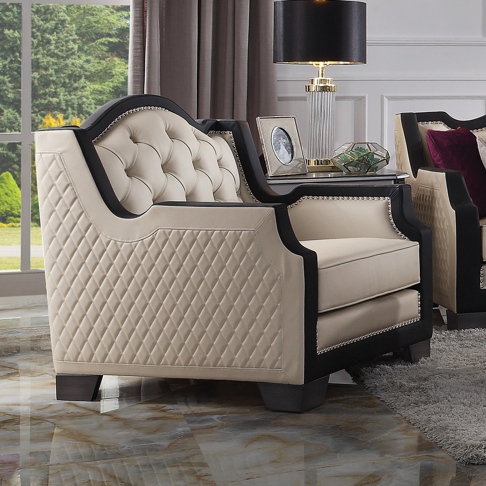 ACME - House Beatrice Chair with Pillow in Beige /Black/Charcoal