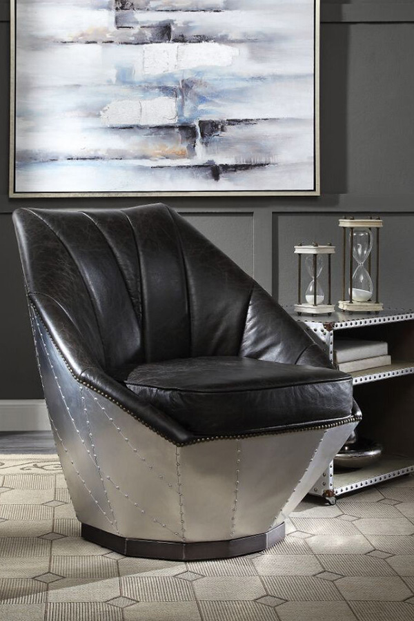 ACME - Brancaster Accent Chair in Distress Espresso/Aluminum