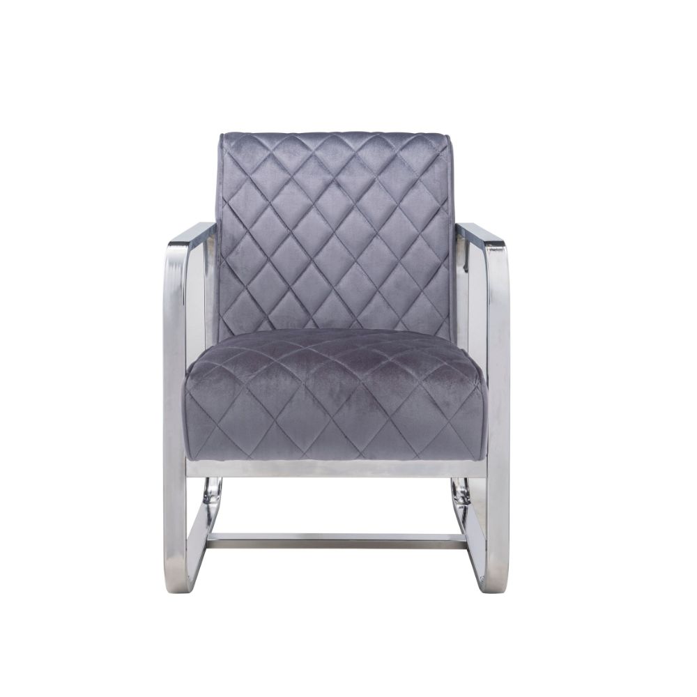 ACME Tasmine Accent Chair - Gray Velvet/Chrome
