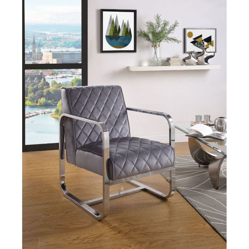 ACME Tasmine Accent Chair - Gray Velvet/Chrome