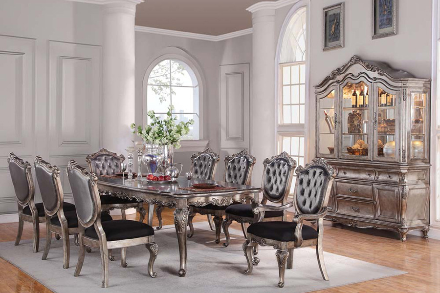 ACME Chantelle Side Chair (Set-2) - Silver Gray Silk-Like/Antique Platinum