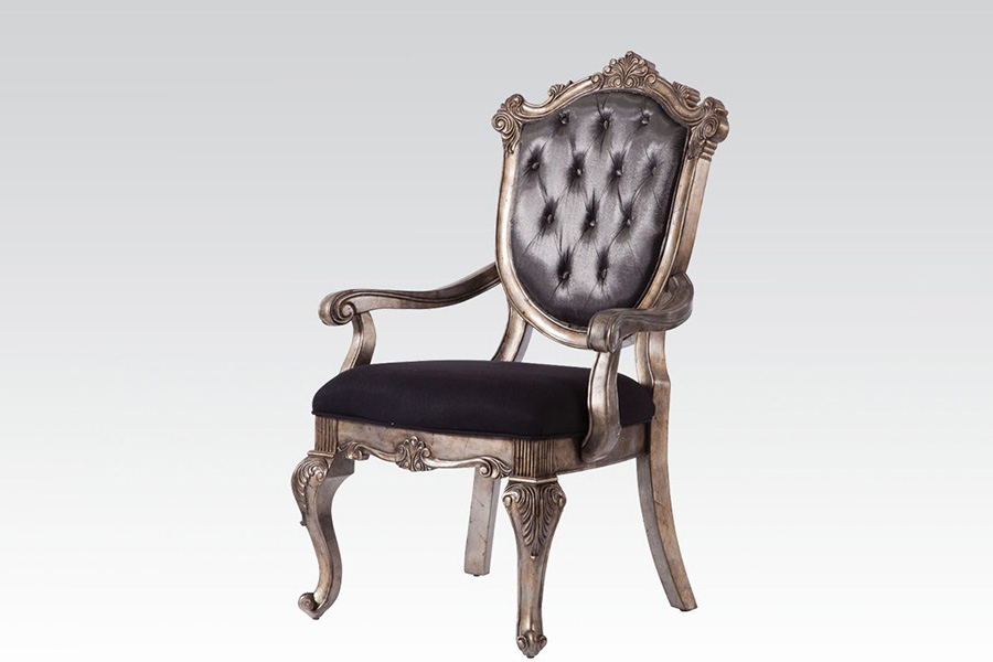 ACME Chantelle Arm Chair (Set-2) - Silver Gray Silk-Like/Antique Platinum