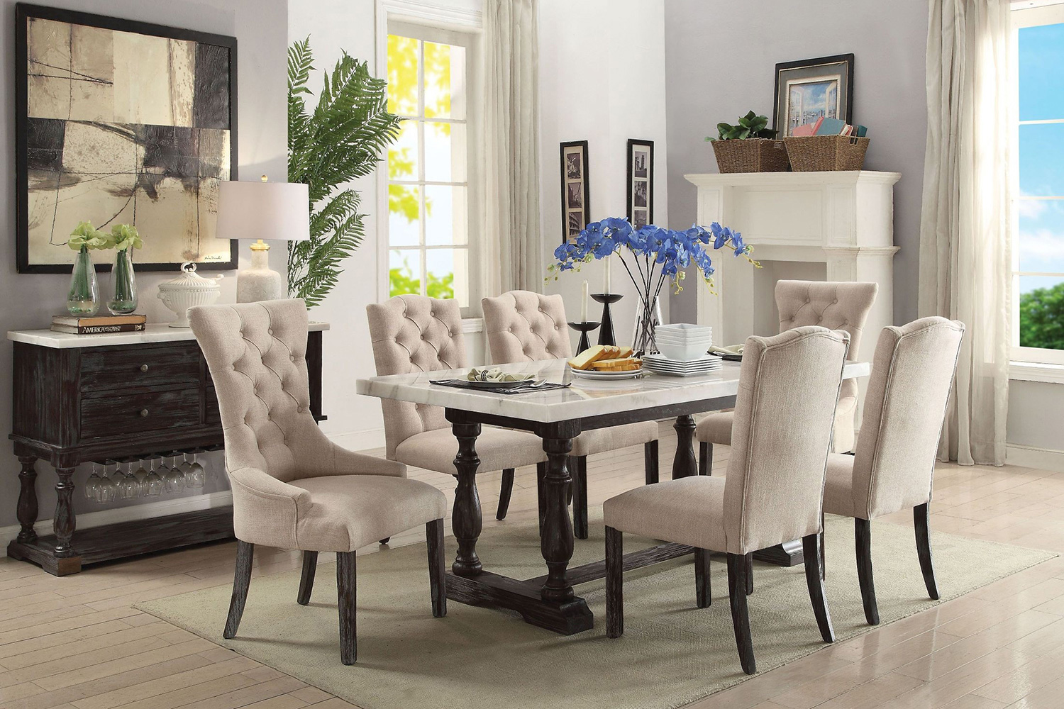 ACME - Gerardo Side Chair (Set-2) in Beige/Weathered Espresso (60823)