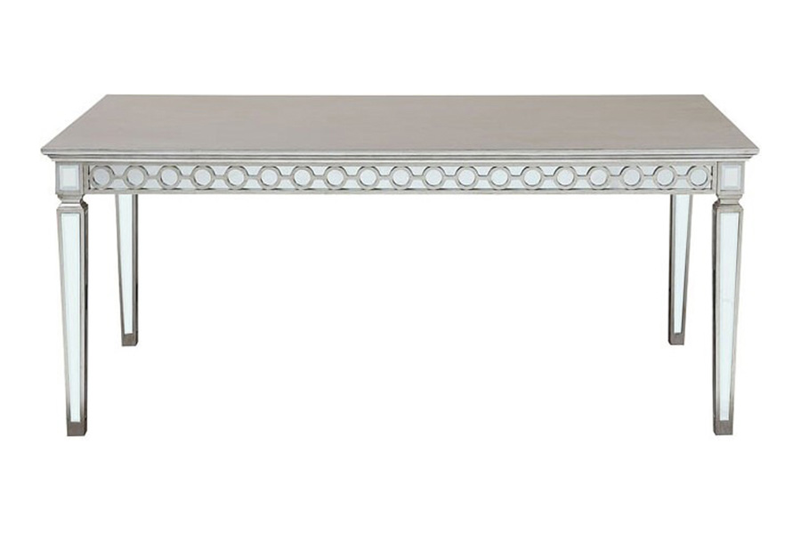 ACME Varian Dining Table (90"L) - Mirrored/Antique Platinum