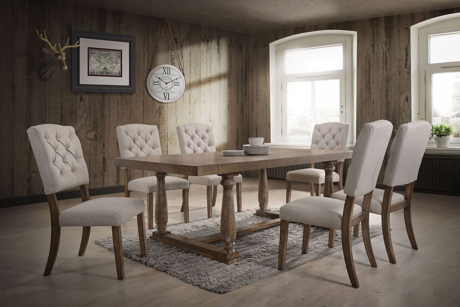 ACME Bernard Side Chair (Set-2) - Beige/Weathered Oak