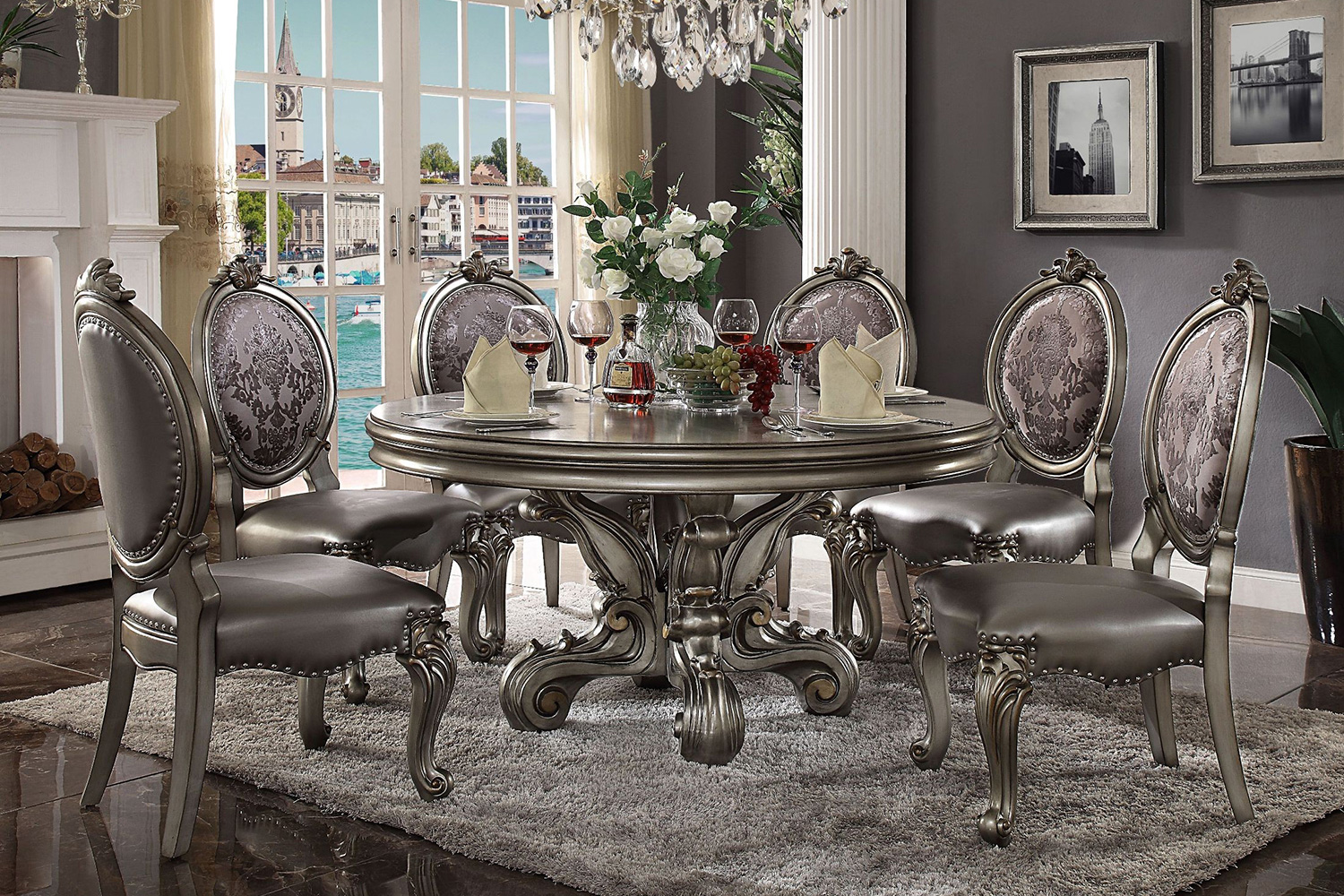 ACME - Versailles Dining Table in Antique Platinum