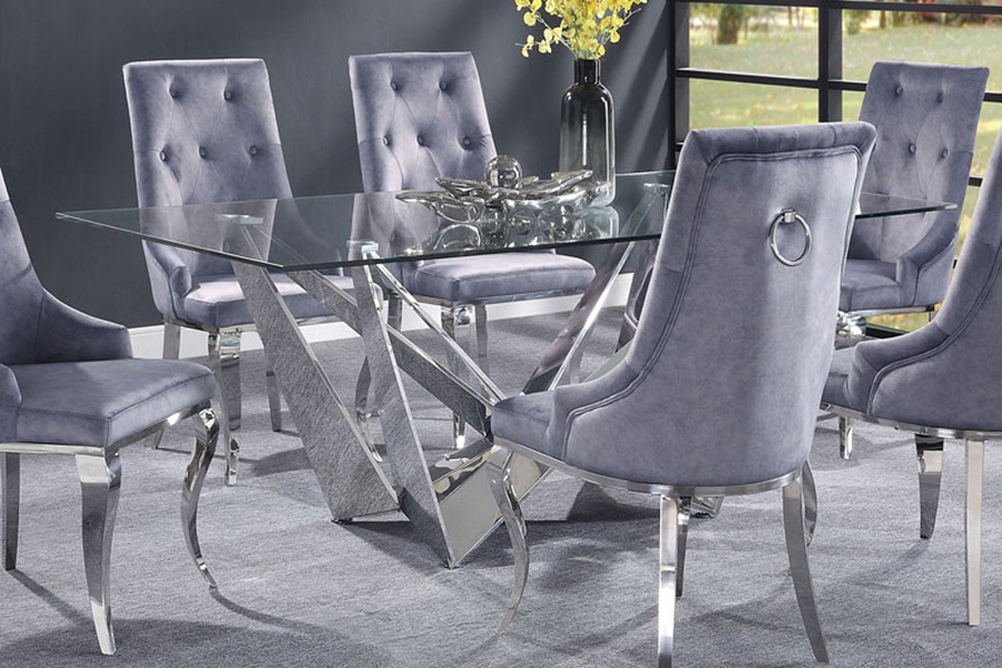 ACME - Dekel Dining Table in Clear Glass Top/Stainless Steel