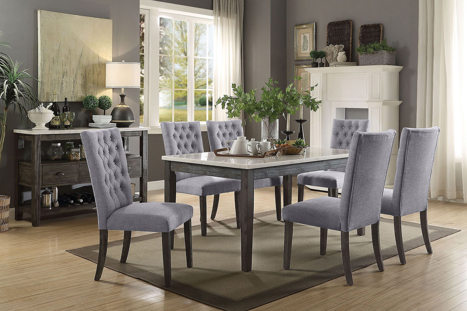 ACME - Merel Server in White Marble Top/Gray Oak