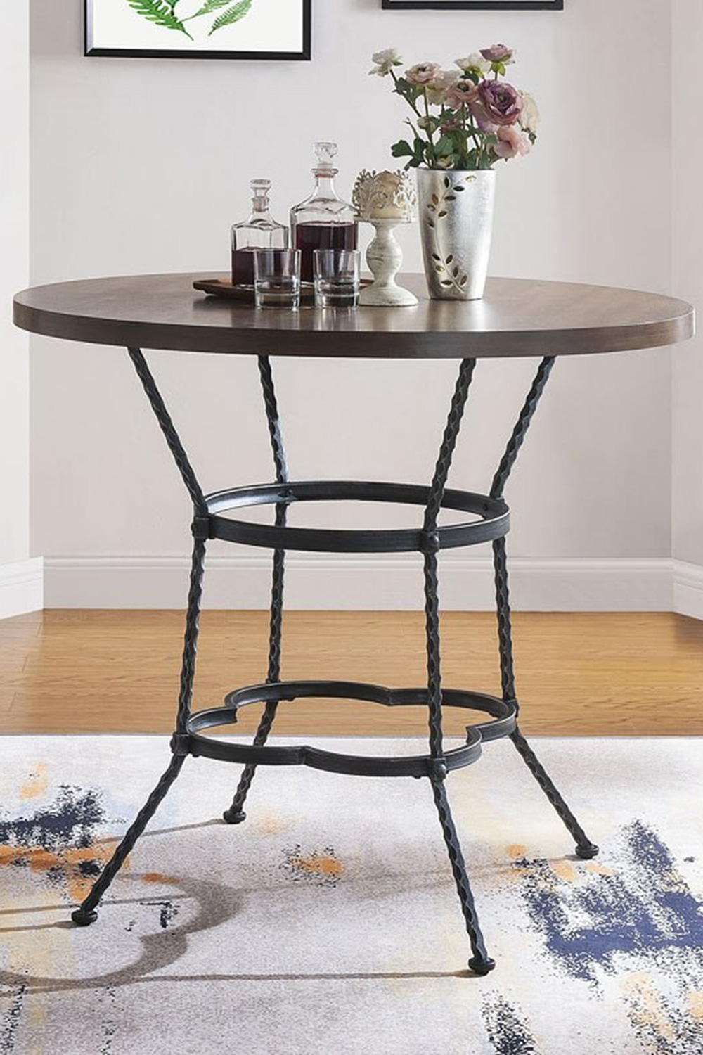 ACME - Qamar 5PC Pack Counter Height Table Set in Walnut/Antique Black