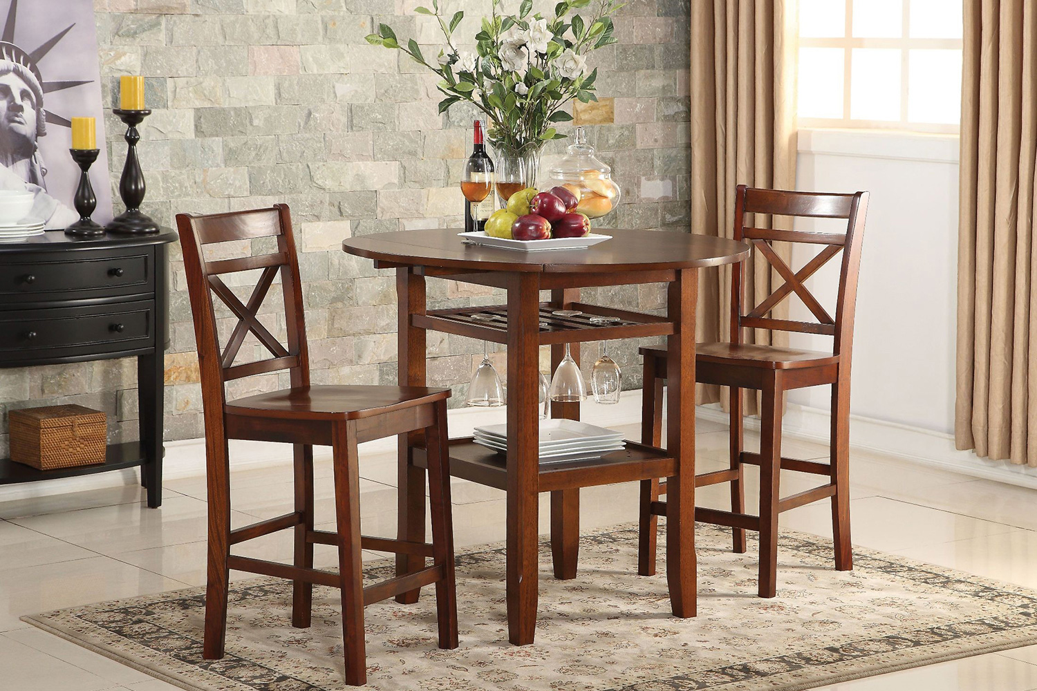 ACME Tartys Counter Height Chair Set of 2 - Cherry Brown