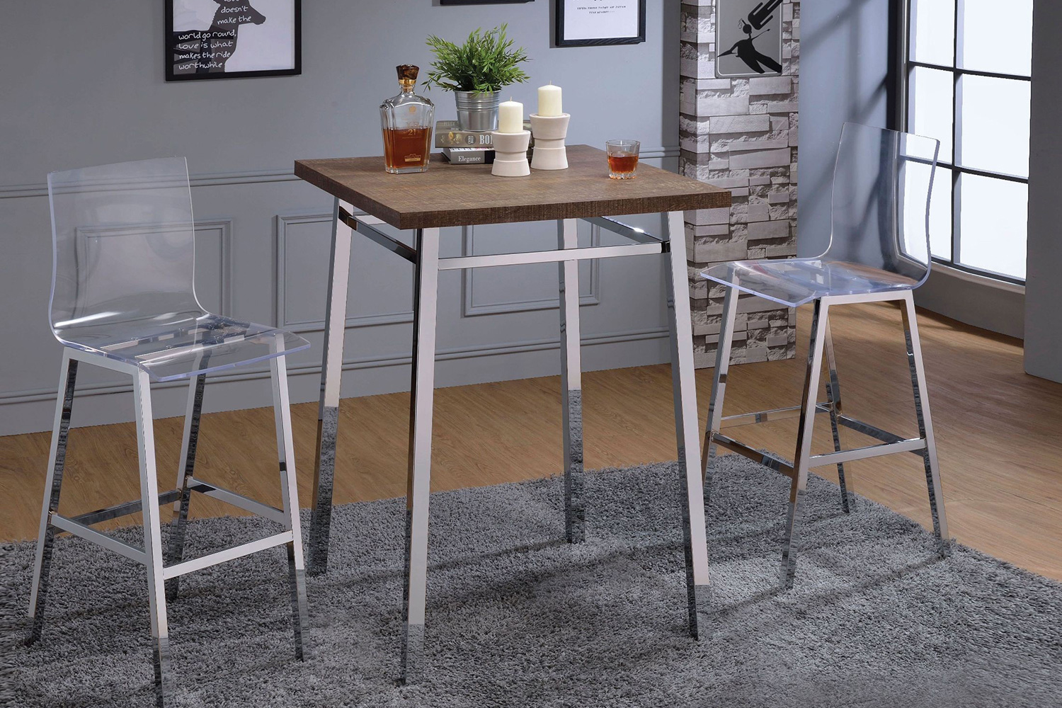 ACME - Nadie Bar Table in Oak/Chrome
