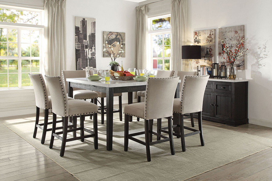 ACME - Nolan Counter Height Table in White Marble Top/Salvage Dark Oak