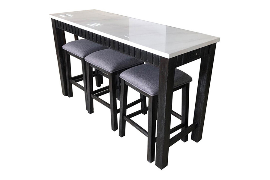 ACME - Necalli 4PC Pack Counter Height Table Set in Marble Top/Weathered Espresso