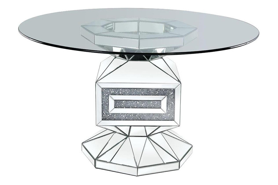 ACME - Noralie Dining Table in Clear Glass/Mirrored/Faux Diamonds (72955)
