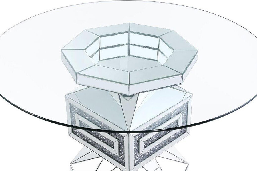 ACME - Noralie Dining Table in Clear Glass/Mirrored/Faux Diamonds (72955)
