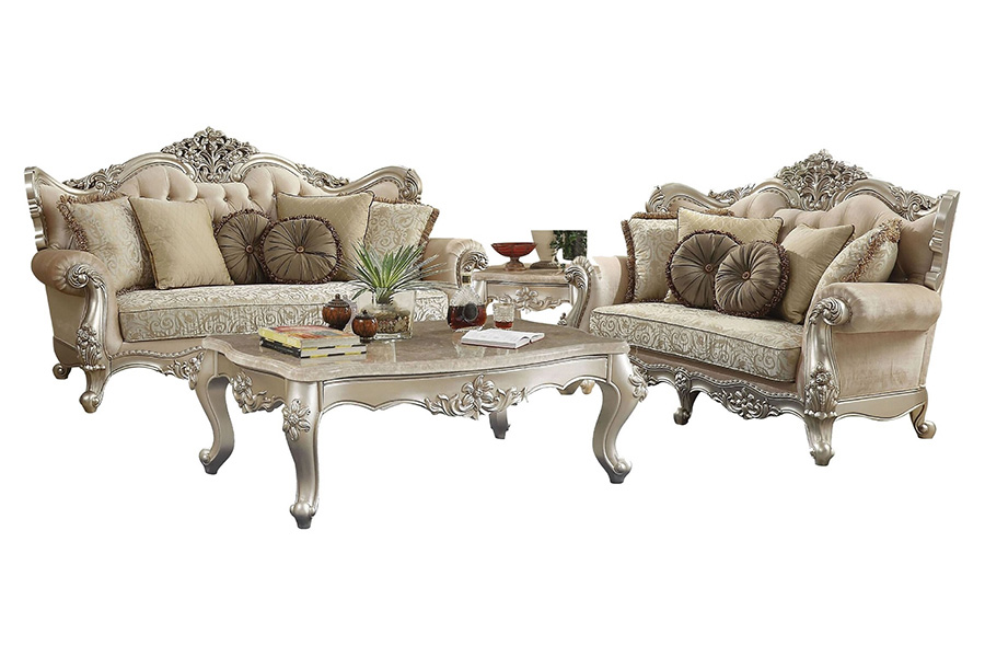 ACME - Bently End Table in Marble Top/Champagne