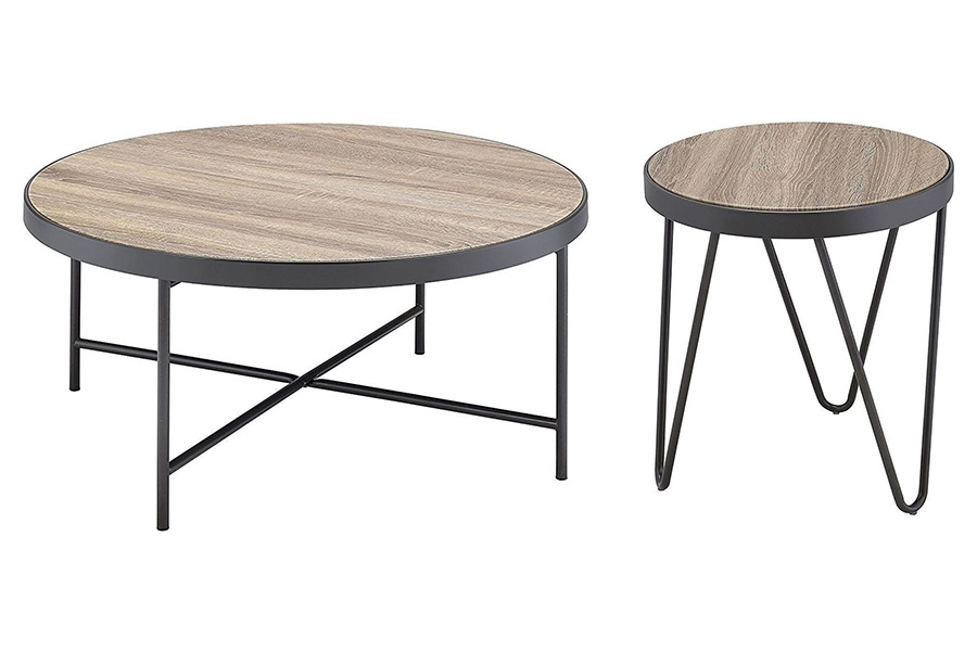 ACME Bage End Table - Weathered Gray Oak/Metal