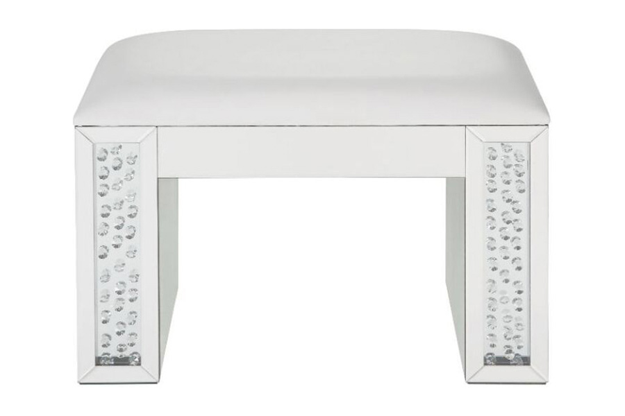 ACME - Nysa Vanity Stool in Ivory/Mirrored/Faux Crystals