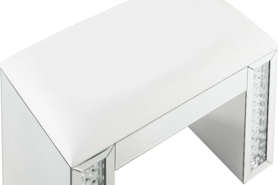 ACME - Nysa Vanity Stool in Ivory/Mirrored/Faux Crystals