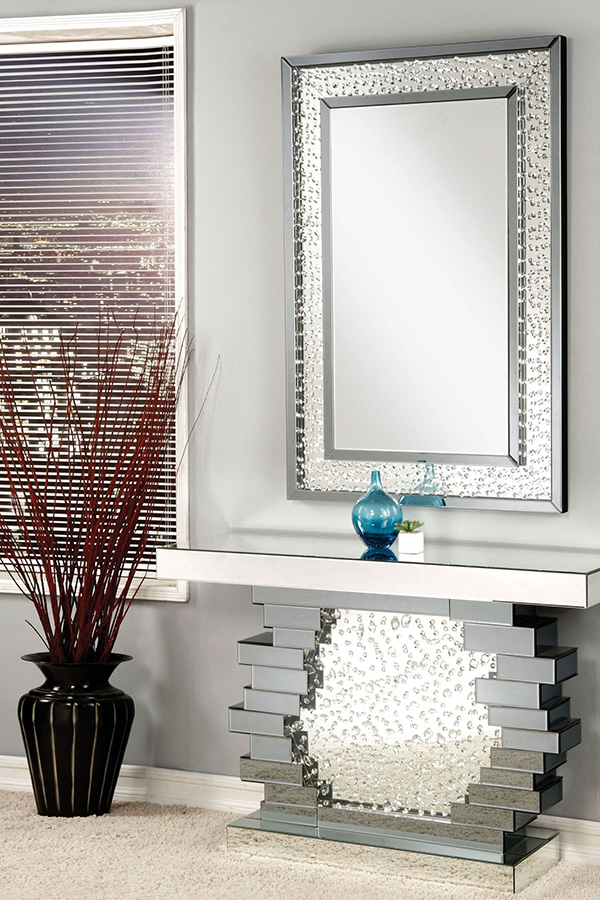 ACME - Nysa Console Table in Mirrored/Faux Crystals (90232)